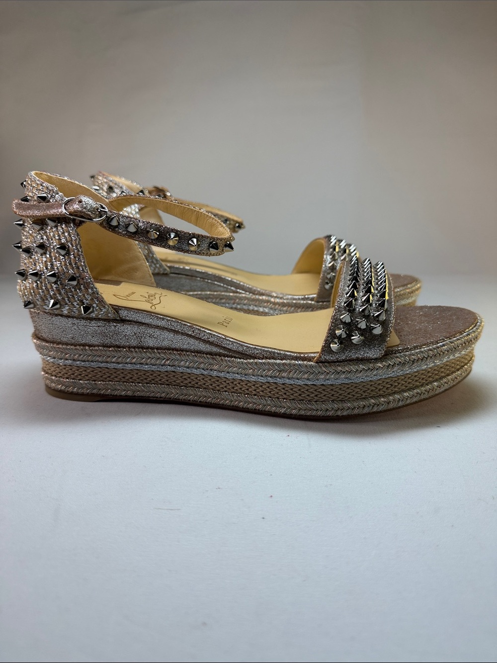 Christian Louboutin Madmonica 60 Silver Spiked Espadrille Sandals Size 40